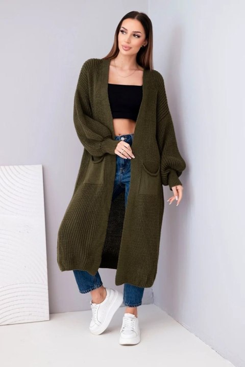 Sweter długi kardigan khaki