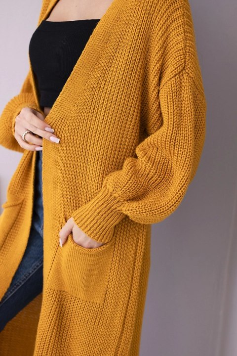 Sweter długi kardigan musztardowy