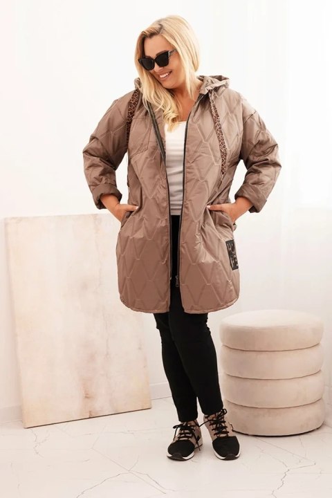 Kurtka damska Plus Size pikowana z kapturem i napisem HOPE fango