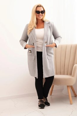 Płaszcz damski elegancki Plus Size z kołnierzem i dużymi kieszeniami szary