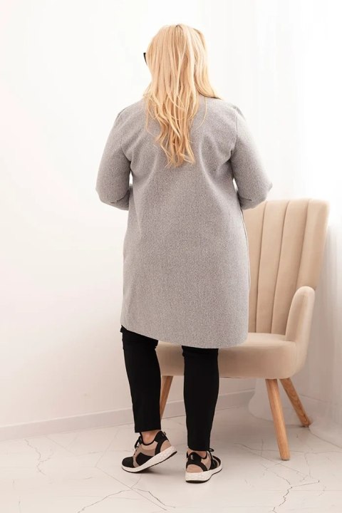 Płaszcz damski elegancki Plus Size z kołnierzem i dużymi kieszeniami szary