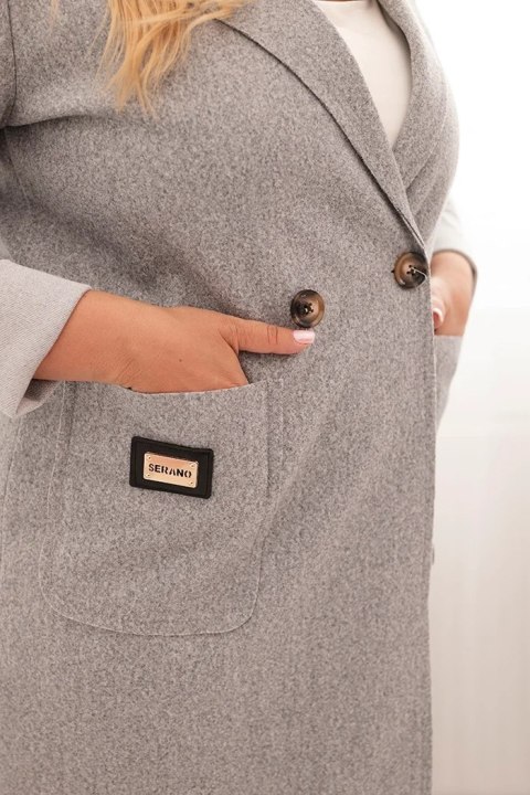 Płaszcz damski elegancki Plus Size z kołnierzem i dużymi kieszeniami szary