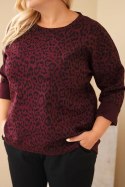 Bluzka damska Plus Size w panterkę z dłuższym tyłem bordowa