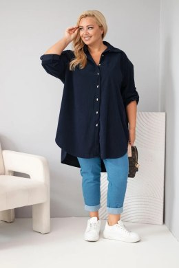 Koszula damska Plus Size z wiskozy sztruksowa z podpinanymi rękawami granatowa