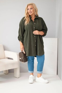Koszula damska Plus Size z wiskozy sztruksowa z podpinanymi rękawami khaki