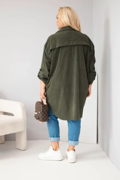 Koszula damska Plus Size z wiskozy sztruksowa z podpinanymi rękawami khaki