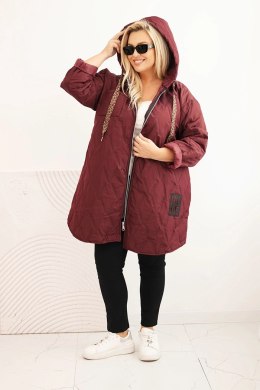 Kurtka damska Plus Size pikowana z kapturem i napisem HOPE śliwkowa