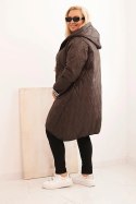 Kurtka damska Plus Size pikowana z kapturem i sportowymi mankietami brązowa