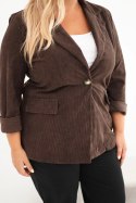 Marynarka damska Plus Size sztruksowa z klapami i kieszeniami brązowa