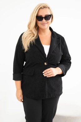 Marynarka damska Plus Size sztruksowa z klapami i kieszeniami czarna