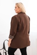 Marynarka damska Plus Size z podszewką w panterkę brązowa