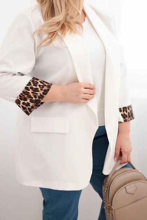 Marynarka damska Plus Size z podszewką w panterkę ecru