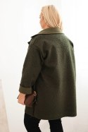Płaszcz damski Plus Size baranek z wełną i kieszeniami khaki
