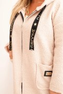 Płaszcz damski Plus Size ze sztucznego baranka z kapturem i kieszeniami beżowy