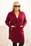 Płaszcz damski elegancki Plus Size z kołnierzem i dużymi kieszeniami śliwkowy