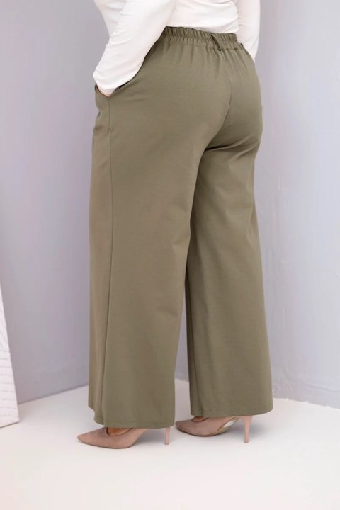 Spodnie damskie Plus Size z szeroką nogawką i wysokim stanem khaki