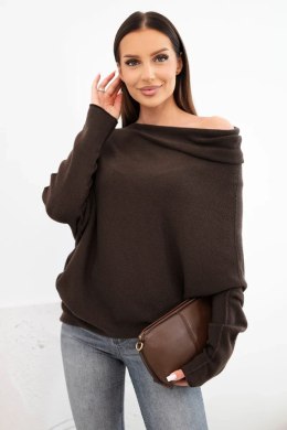 Sweter damski wiskozowy asymetryczny typu nietoperz brązowy