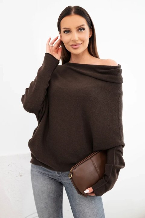 Sweter damski wiskozowy asymetryczny typu nietoperz brązowy