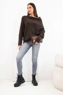Sweter damski wiskozowy asymetryczny typu nietoperz brązowy