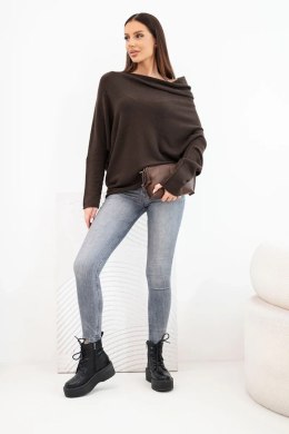 Sweter damski wiskozowy asymetryczny typu nietoperz brązowy