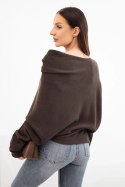 Sweter damski wiskozowy asymetryczny typu nietoperz brązowy