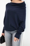 Sweter damski wiskozowy asymetryczny typu nietoperz granatowy