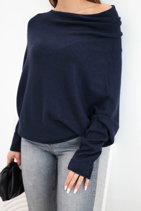 Sweter damski wiskozowy asymetryczny typu nietoperz granatowy