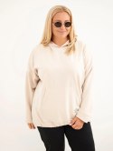 Bluza damska Plus Size masełko z kapturem i kieszenią kangurką beżowa