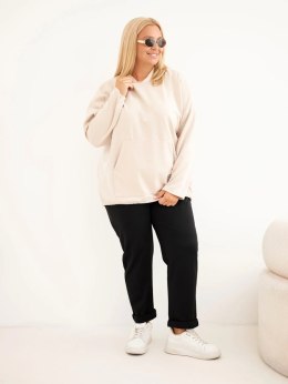 Bluza damska Plus Size masełko z kapturem i kieszenią kangurką beżowa