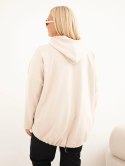 Bluza damska Plus Size masełko z kapturem i kieszenią kangurką beżowa