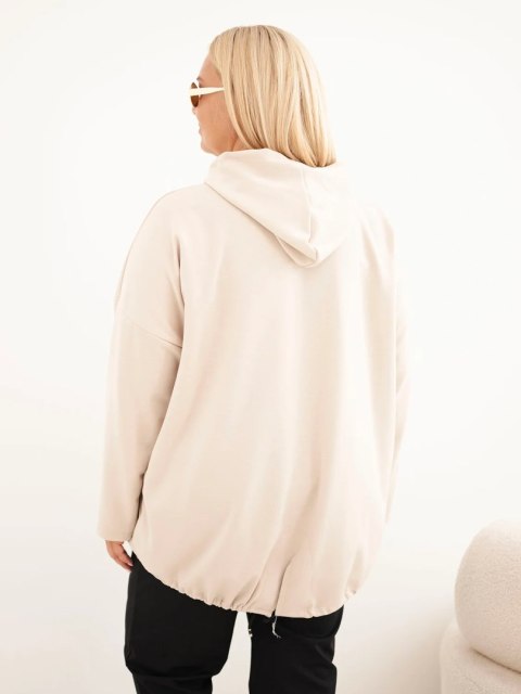 Bluza damska Plus Size masełko z kapturem i kieszenią kangurką beżowa