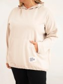 Bluza damska Plus Size masełko z kapturem i kieszenią kangurką beżowa