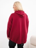 Bluza damska Plus Size masełko z kapturem i kieszenią kangurką bordowa