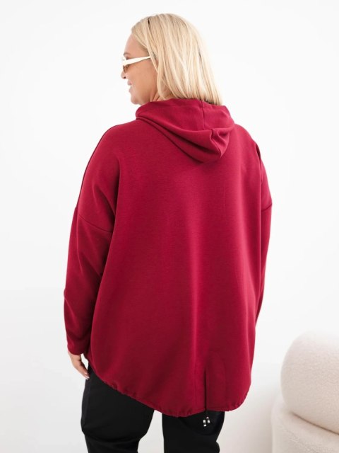 Bluza damska Plus Size masełko z kapturem i kieszenią kangurką bordowa