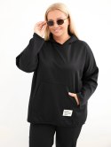 Bluza damska Plus Size masełko z kapturem i kieszenią kangurką czarna