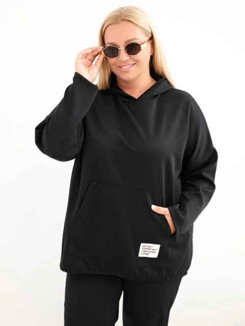 Bluza damska Plus Size masełko z kapturem i kieszenią kangurką czarna