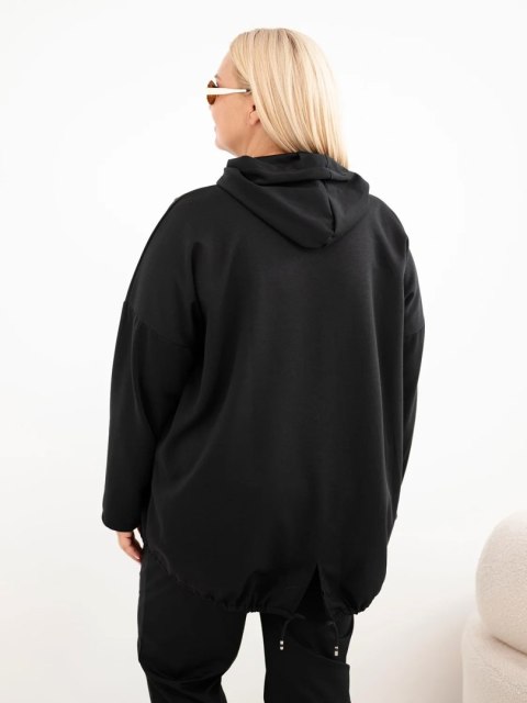 Bluza damska Plus Size masełko z kapturem i kieszenią kangurką czarna