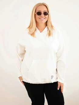 Bluza damska Plus Size masełko z kapturem i kieszenią kangurką ecru