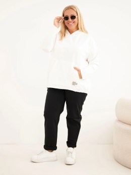 Bluza damska Plus Size masełko z kapturem i kieszenią kangurką ecru