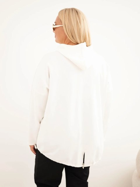 Bluza damska Plus Size masełko z kapturem i kieszenią kangurką ecru