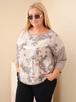 Bluzka damska bawełniana Plus Size z nadrukiem i dekoltem U fango