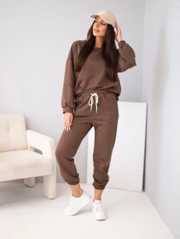 Komplet damski bawełniany z bluzą i spodniami jogger brązowy