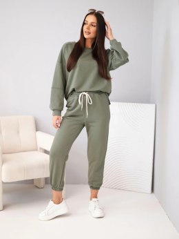 Komplet damski bawełniany z bluzą i spodniami jogger khaki