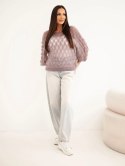 Sweter damski w 70% z kid moheru ażurowy z krótkim rękawem fango