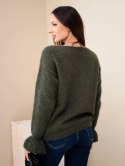Sweter damski z moherem i wełną z falbaną przy rękawach khaki