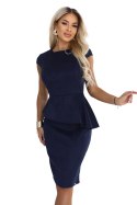 192-18 Elegancka zamszowa sukienka midi z baskinką - granatowa
