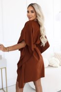 287-45 SOFIA Kobieca sukienka typu motyl z wiązaniem w pasie - cynamonowy brąz