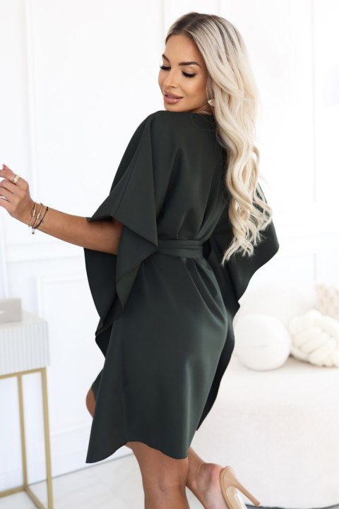 287-46 SOFIA Kobieca sukienka typu motyl z wiązaniem w pasie - ciemny khaki