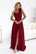 643-9 Elegancka wieczorowa suknia maxi z rozcięciem i różami - bordowa