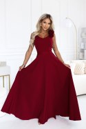 643-9 Elegancka wieczorowa suknia maxi z rozcięciem i różami - bordowa